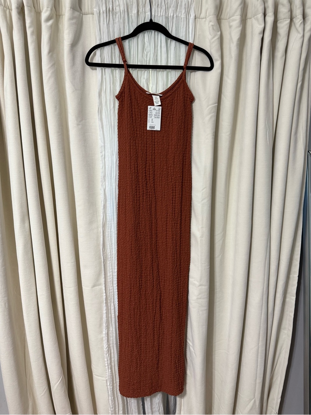 H&M Rust Ribbed Midi Slip Dress